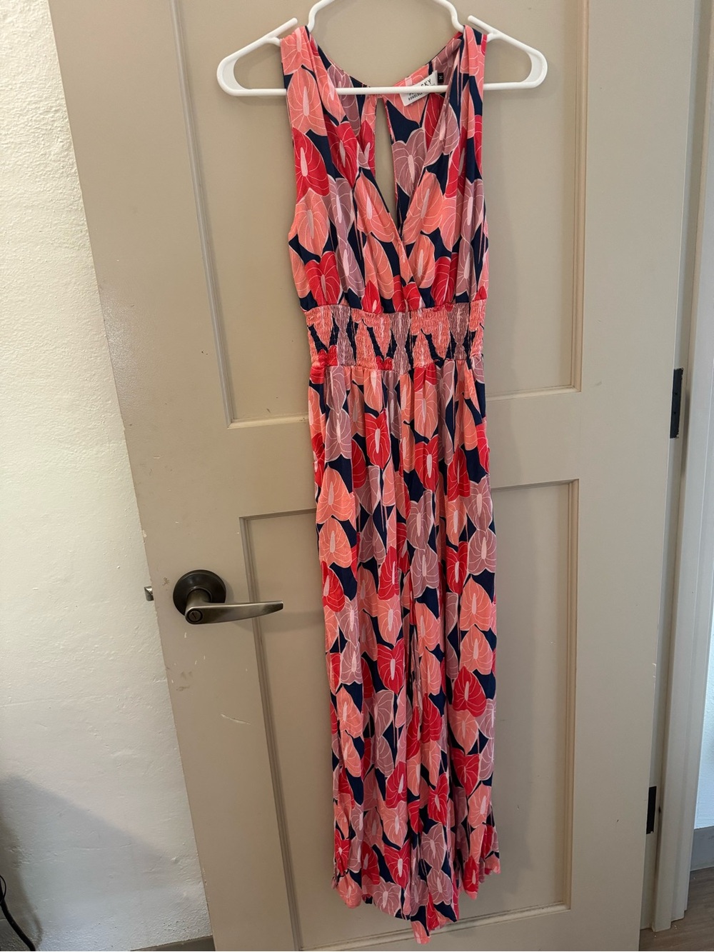 Ava Sky Anthurium Floral Print Sleeveless Jumpsuit Medium